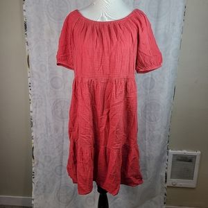 Beachlunchlounge pink/muted coral 100% cotton tiered puff sleeve dress XS